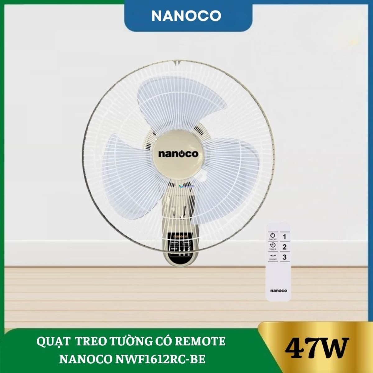 Quạt Treo Tường Có Remote Nanoco NWF1612RC-BE