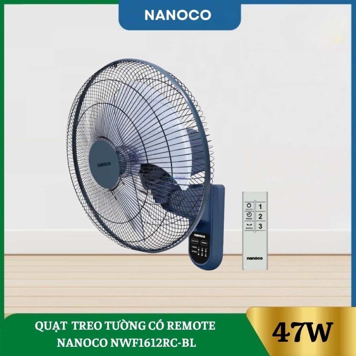 Quạt Treo Tường Có Remote Nanoco NWF1612RC-BL