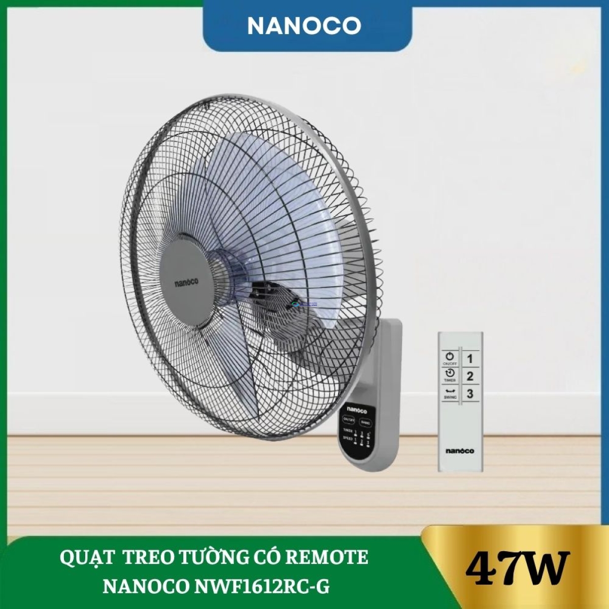 Quạt Treo Tường Có Remote Nanoco NWF1612RC-G