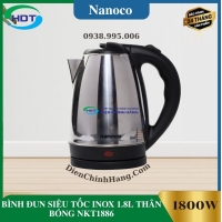 BÌNH ĐUN SIÊU TỐC INOX 1.8L THÂN BÓNG NKT1886