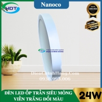Đèn Led ốp trần nổi siêu mỏng tròn viền trắng 24W 3 chế độ Nanoco NPL24CRW