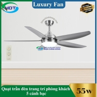 Quạt Trần Đèn Trang Trí Phòng Khách 5 cánh bạc Luxaire Strong II