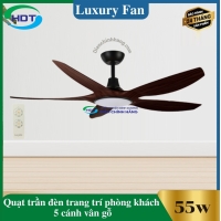 Quạt Trần Đèn Trang Trí Phòng Khách 5 cánh vân gỗ sậm Luxaire Melody II