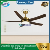 Quạt Trần Đèn Trang Trí Phòng Khách 5 cánh đồng vân gỗ Luxaire Sunny