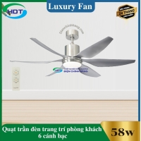 Quạt Trần Đèn Trang Trí Phòng Khách 6 cánh bạc