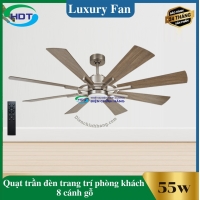 Quạt Trần Đèn Trang Trí Phòng Khách 8 cánh gỗ thân bạc Luxaire X8