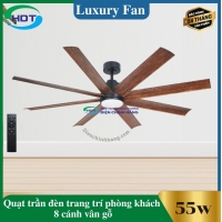 Quạt Trần Đèn Trang Trí Phòng Khách 8 cánh gỗ Luxaire X8