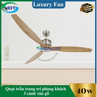  Quạt Trần Trang Trí Phòng Khách 3 Cánh Gỗ, Thân Bạc Luxaire Akami