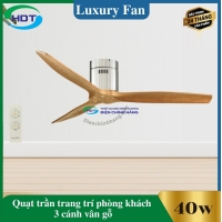 Quạt Trần Trang Trí Phòng Khách 3 Cánh Gỗ, Thân Bạc Ritter Hugger