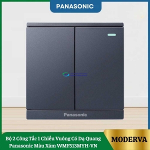 Bộ 2 Công Tắc 1 Chiều Vuông Có Dạ Quang Panasonic Màu Xám WMF513MYH-VN