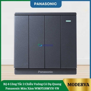 Bộ 4 Công Tắc 2 Chiều Vuông Có Dạ Quang Panasonic Màu Xám WMF518MYH-VN