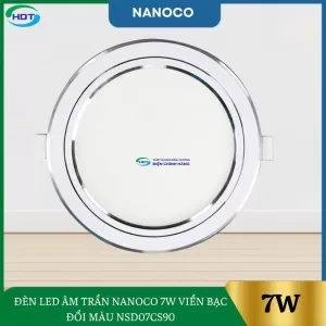 Đèn Led Âm Trần Nanoco 7W Viền Bạc Đổi Màu NSD07CS90