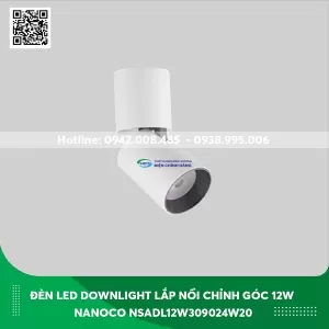 Đèn led Downlight lắp nổi chỉnh góc 12w Nanoco NSADL12W309024W20 màu đen ánh sáng vàng