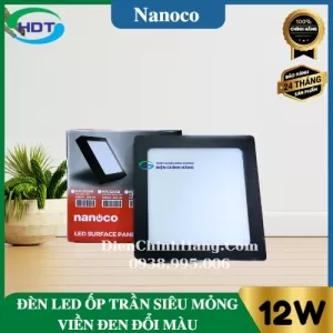 Đèn Led ốp trần nổi siêu mỏng vuông viền đen 12W 3 chế độ Nanoco NPL12CSB