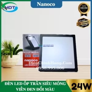Đèn Led ốp trần nổi siêu mỏng vuông viền đen 24W 3 chế độ Nanoco NPL24CSB