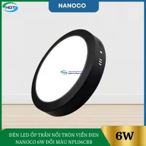 Đèn Led Ốp Trần Nổi Tròn Viền Đen Nanoco 6W Đổi Màu NPL06CRB