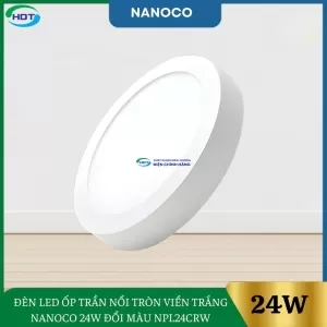 Đèn Led Ốp Trần Nổi Tròn Viền Trắng Nanoco 24W Đổi Màu NPL24CRW
