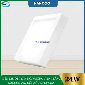 Đèn Led Ốp Trần Nổi Vuông Viền Trắng Nanoco 24W Đổi Màu NPL24CSW