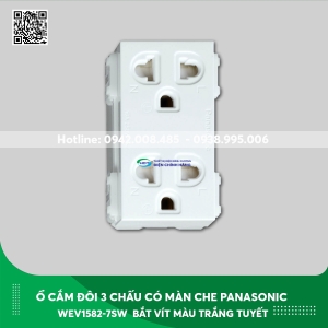 Ổ cắm đôi 3 chấu có màn che Panasonic dòng Wide WEV1582-7SW loại bắt vít màu trắng tuyết