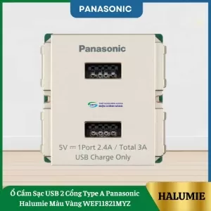 Ổ Cắm Sạc USB 2 Cổng Type A Panasonic Halumie Màu Vàng WEF11821MYZ