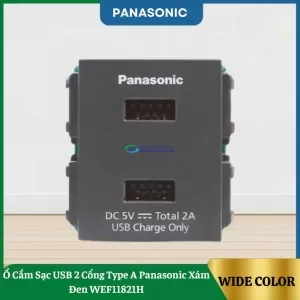 Ổ Cắm Sạc USB 2 Cổng Type A Panasonic Xám Đen WEF11821H