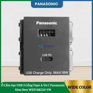 Ổ Cắm Sạc USB 2 Cổng Type A Và C Panasonic Xám Đen WEF14821H-VN
