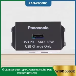 Ổ Cắm Sạc USB Type C Panasonic Xám Đen WEF412417H-VN