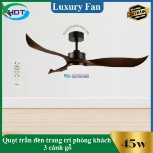 Quạt Trần Đèn Trang Trí Phòng Khách 3 cánh Gỗ Luxaire Curve
