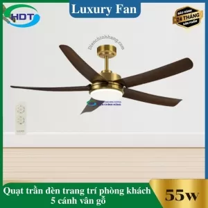 Quạt Trần Đèn Trang Trí Phòng Khách 5 cánh đồng vân gỗ Luxaire Sunny