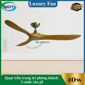 Quạt Trần Trang Trí Phòng Khách 3 Cánh Gỗ, Thân Bạc Luxaire Slider