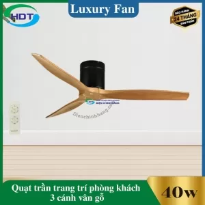 Quạt Trần Trang Trí Phòng Khách 3 Cánh Gỗ, Thân Đen Luxaire Ritter Hugger