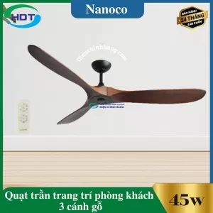 Quạt Trần Trang Trí Phòng Khách 3 cánh gỗ, thân đen Luxaire Slider