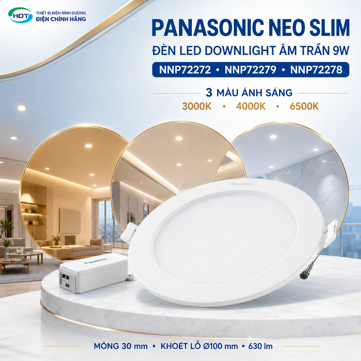 ĐÈN LED DOWNLIGHT ÂM TRẦN PANASONIC 9W DÒNG NEO SLIM NNP72278/ NNP72279/ NNP72272