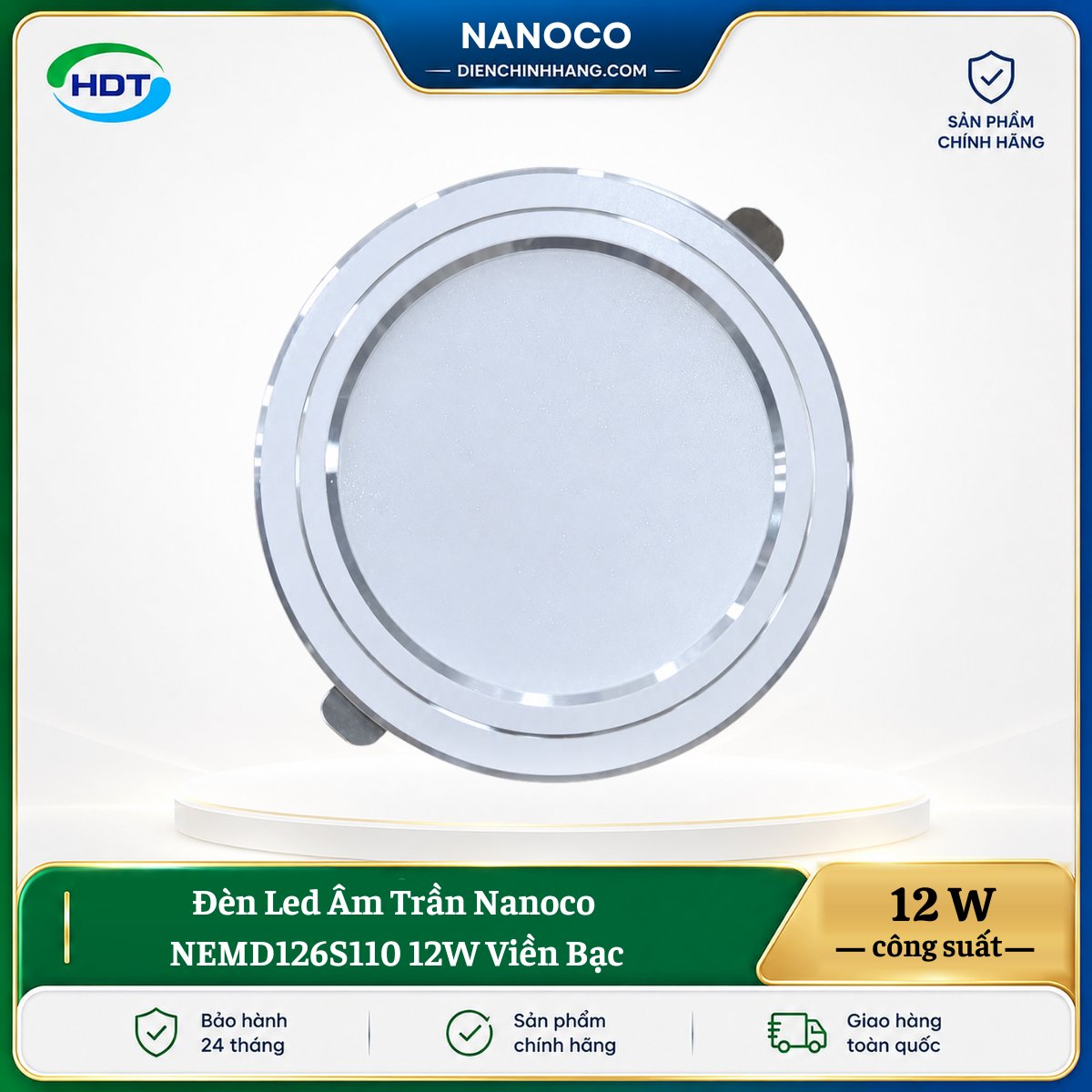 Đèn LED âm trần Nanoco NEMD126S110 12W viền bạc - Ảnh 2