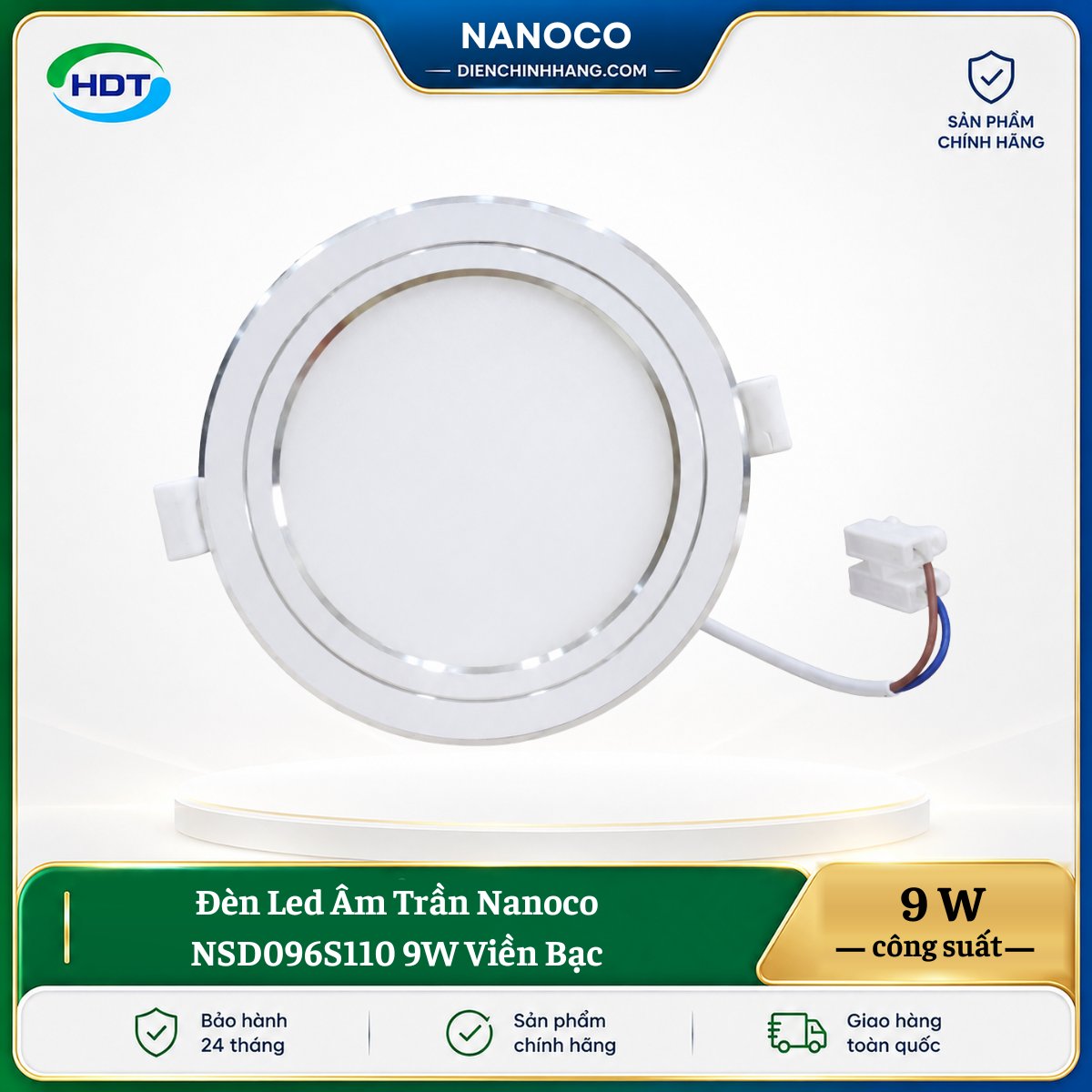 Đèn LED âm trần Nanoco NSD096S110 9W viền bạc - Ảnh 2