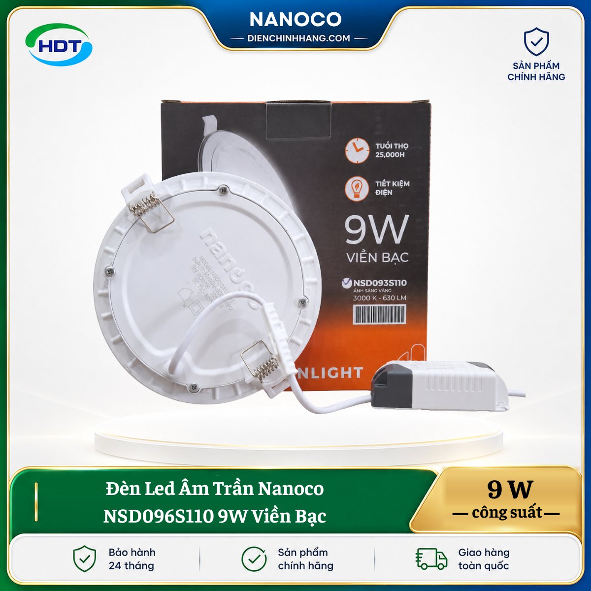 Đèn LED âm trần Nanoco NSD096S110 9W viền bạc - Ảnh 3