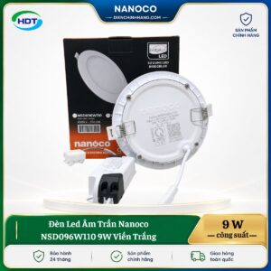 Đèn LED âm trần Nanoco NSD096W110 9W viền trắng