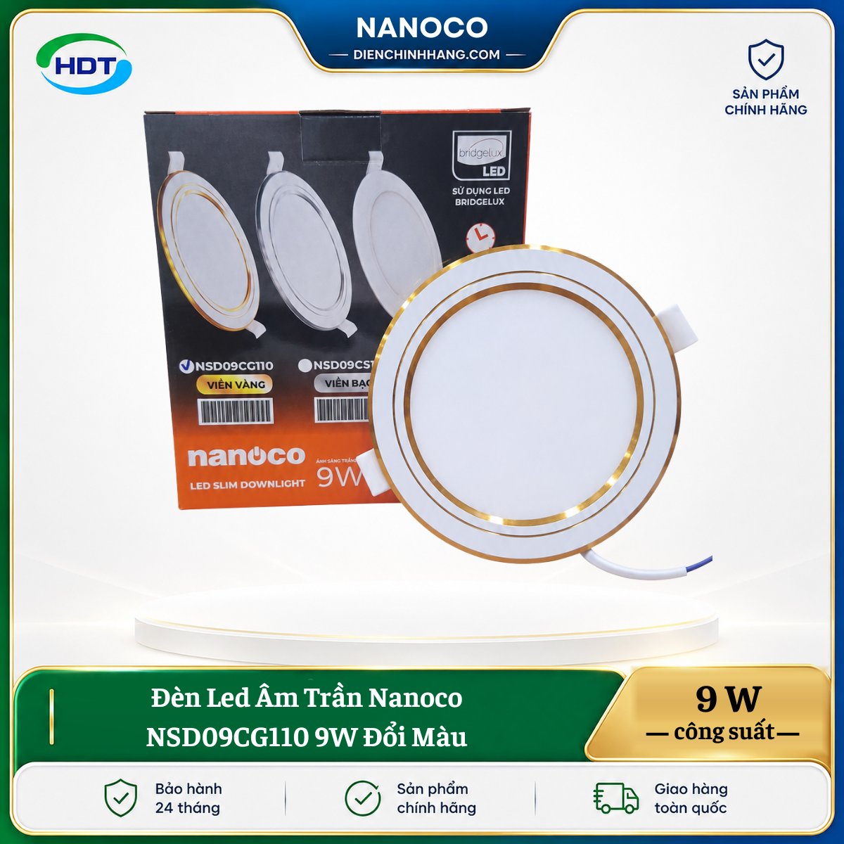 Đèn LED âm trần Nanoco NSD09CG110 9W đổi màu
