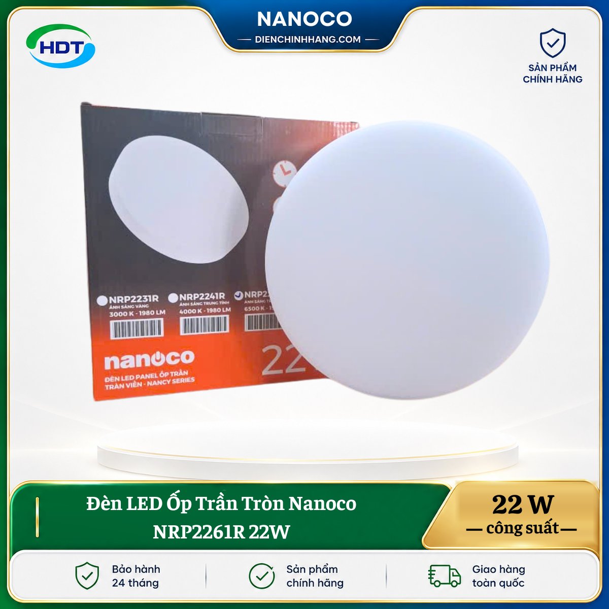 Đèn LED Ốp Trần Tròn Nanoco NRP2261R 22W