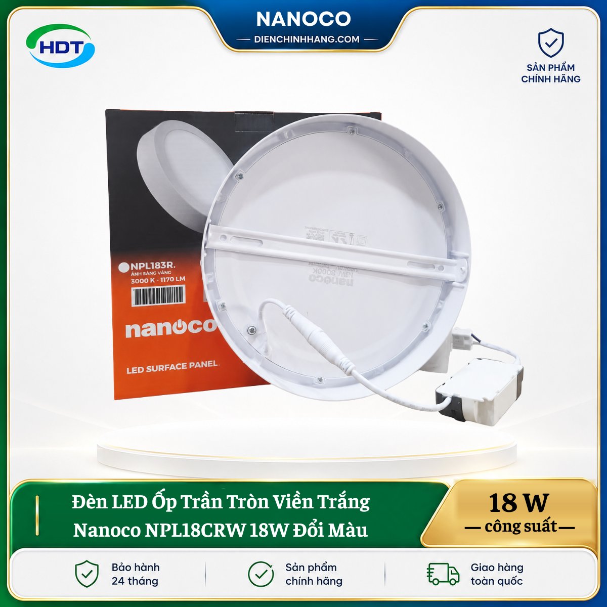 Đèn LED Ốp Trần Tròn ViềnTrắng Nanoco NPL18CRW 18W đổi màu - Ảnh 3