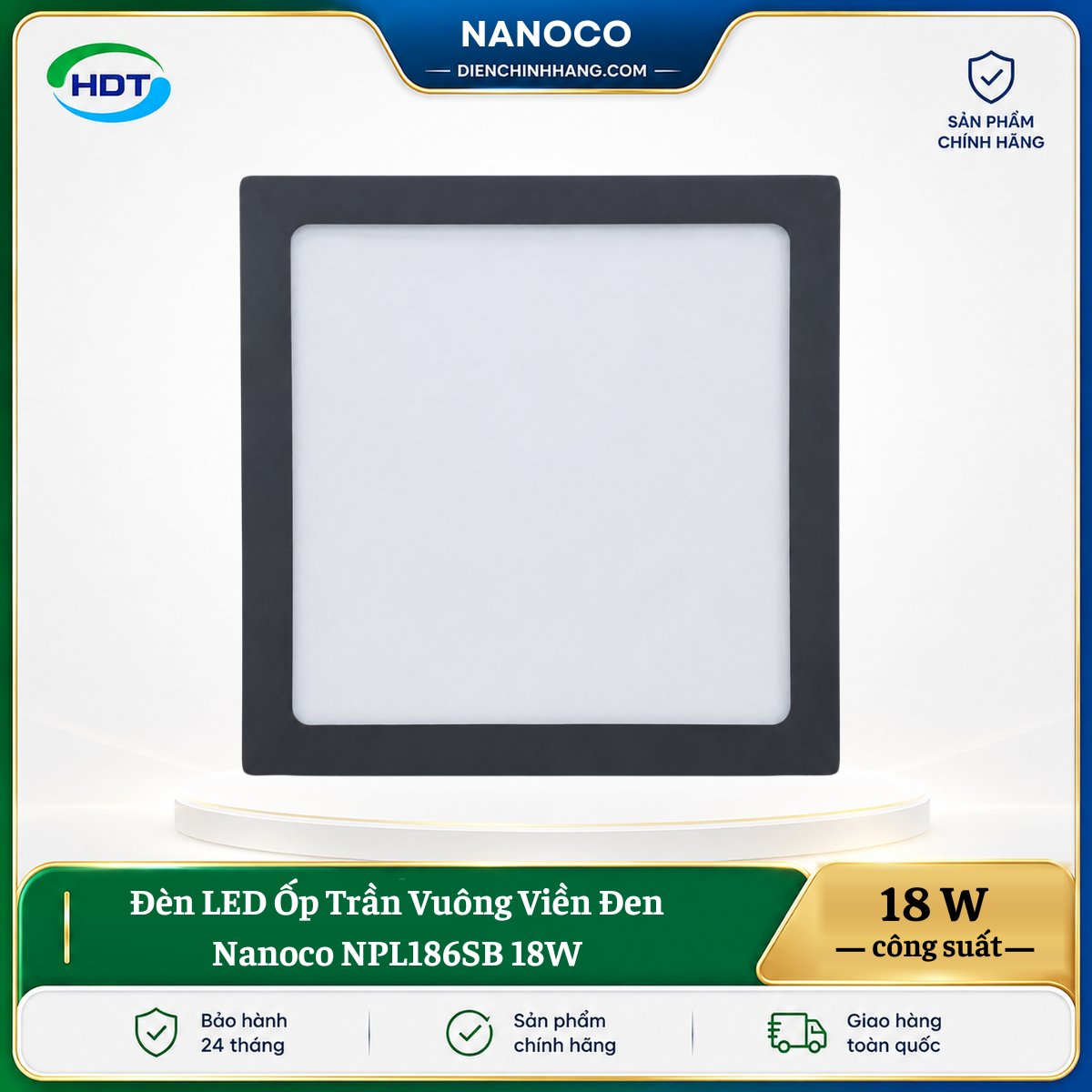 Đèn LED Ốp Trần Vuông Viền Đen Nanoco NPL186SB 18W - Ảnh 2