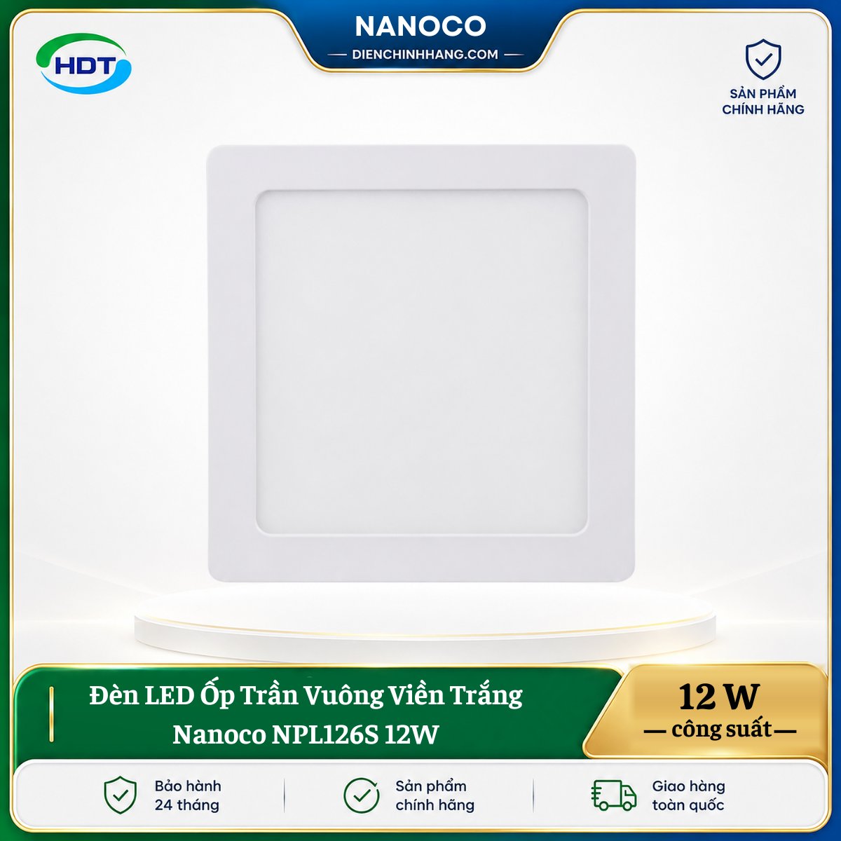 Đèn LED Ốp Trần Vuông Viền Trắng Nanoco NPL126S 12W - Ảnh 2