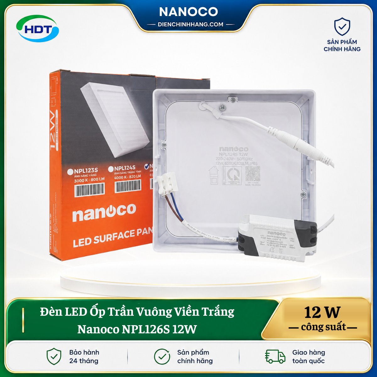 Đèn LED Ốp Trần Vuông Viền Trắng Nanoco NPL126S 12W - Ảnh 3