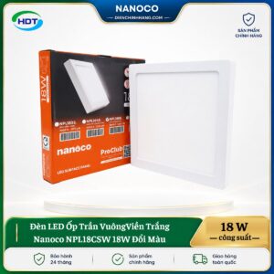 Đèn LED Ốp Trần Vuông Viền Trắng Nanoco NPL18CSW 18W đổi màu