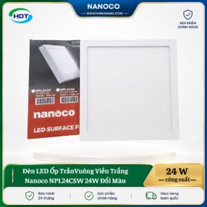 Đèn LED Ốp Trần Vuông Viền Trắng Nanoco NPL24CSW 24W đổi màu