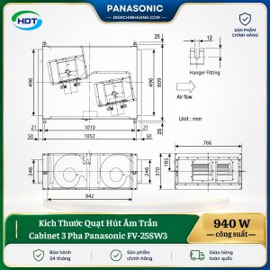 Quạt Hút Âm Trần Cabinet 3 Pha Panasonic FV-25SW3