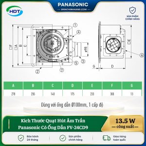 Quạt Hút Âm Trần Panasonic Có Ống Dẫn FV-24CD9