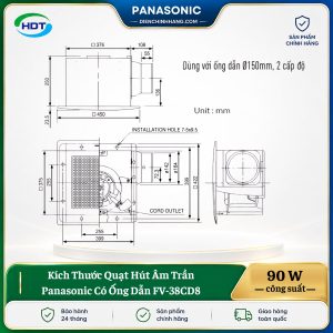 Quạt Hút Âm Trần Panasonic Có Ống Dẫn FV-38CD8