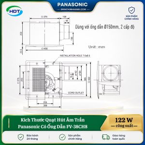 Quạt Hút Âm Trần Panasonic Có Ống Dẫn FV-38CH8