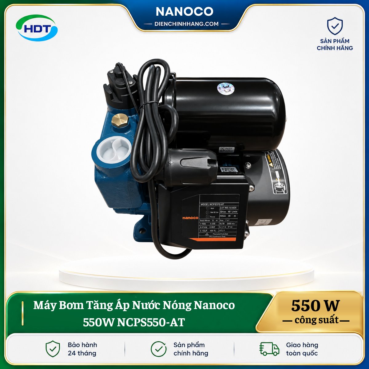Máy Bơm Tăng Áp Nước Nóng Nanoco 550W NCPS550-AT